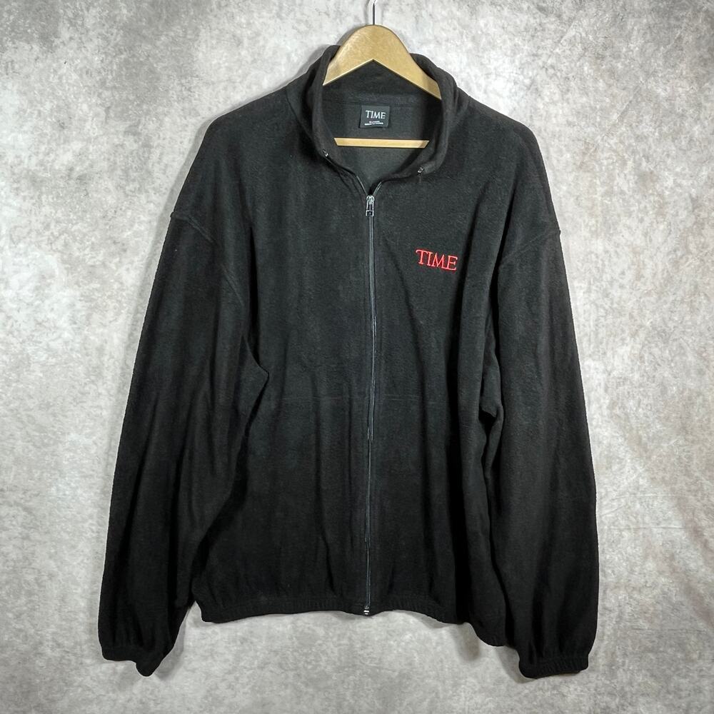 Time Jacket Mens Size XL Black Fleece Full Zip Mock Neck Pockets Casual‎